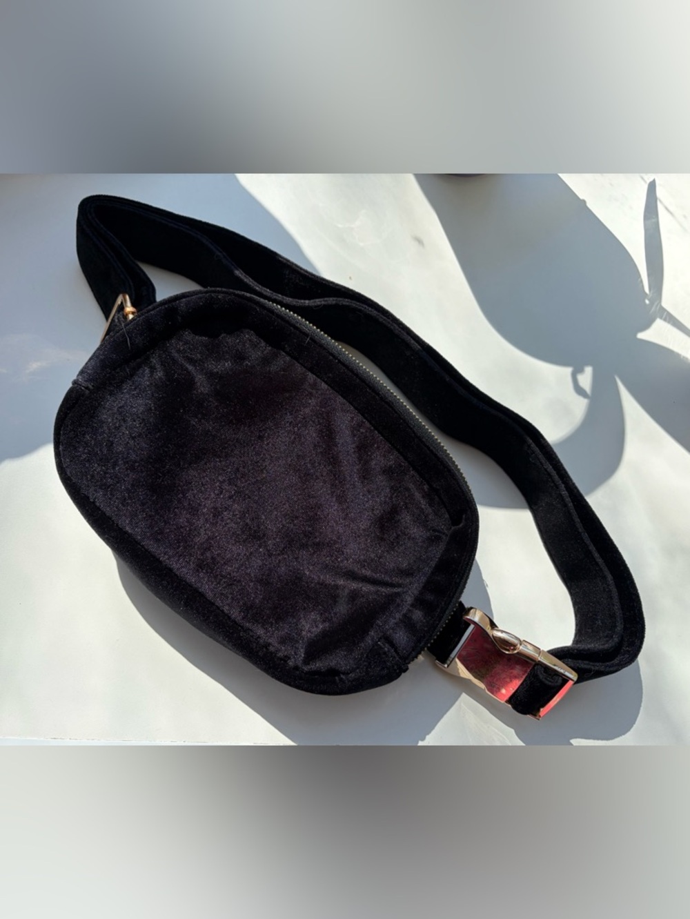 Anthropologie Velvet Belt Bag Black Gold Hardware Fanny Pack Crossbody Goth